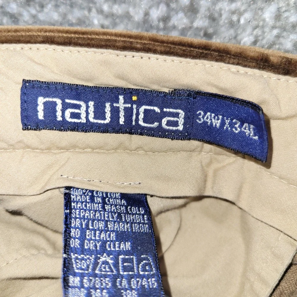 Vintage Nautica Mens Brown Corduroy Pleated Pants 34x34 (31.5)Tobacco Wide Wale